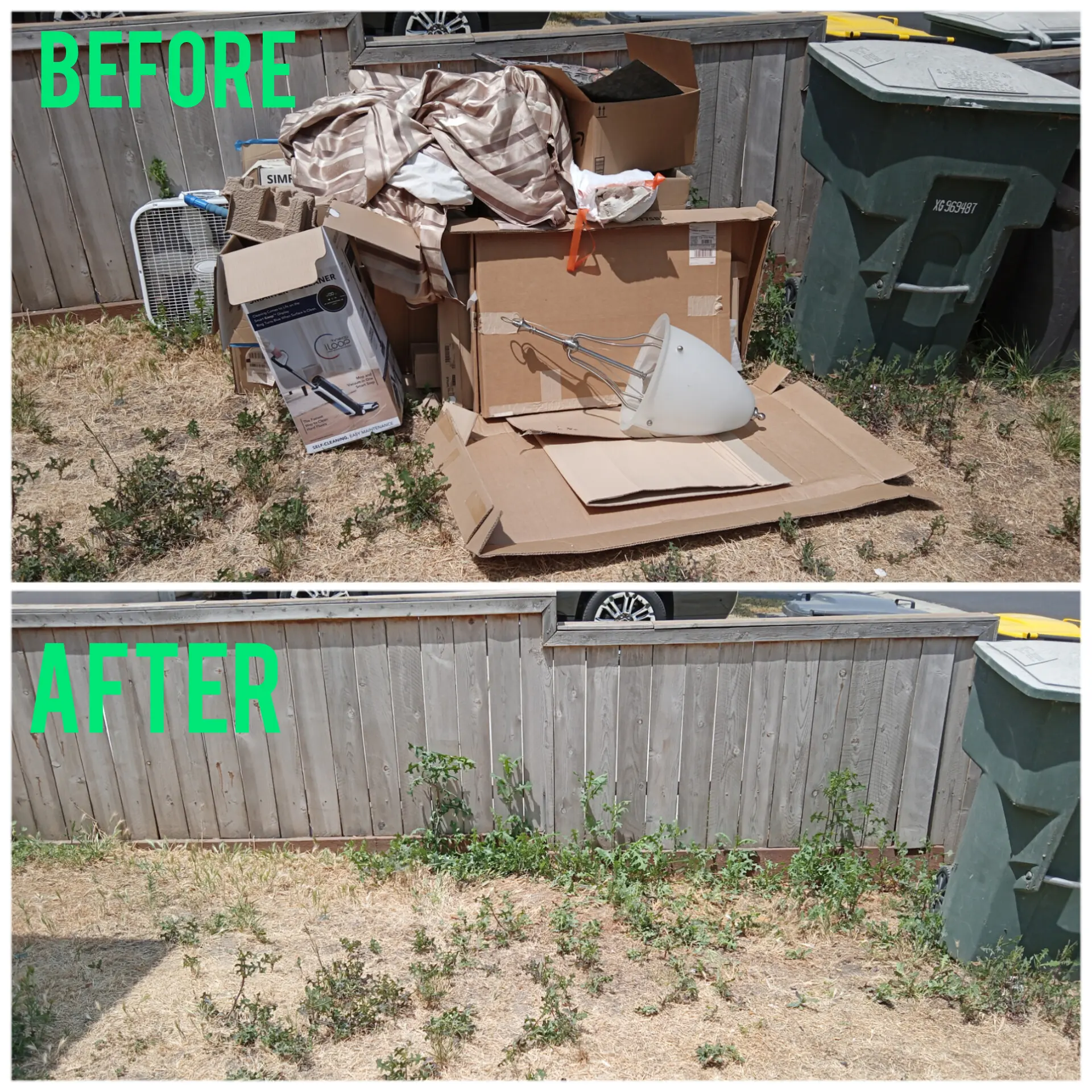 Cardboard Removal Before and After